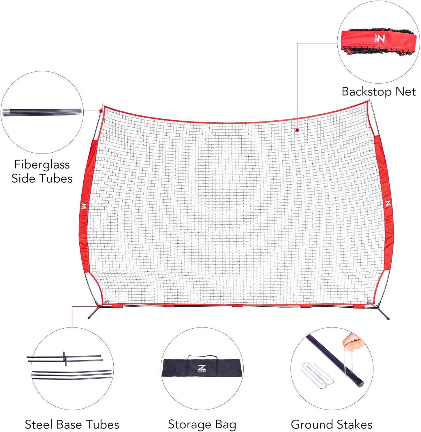 ZELUS 12x 9ft / 16x10ft Barricade Backstop Net, Ball Sports Barrier Net, Practice Net for Baseball Softball Lacrosse Soccer and More, Mini Soccer Goal and Baseball Training Equipment