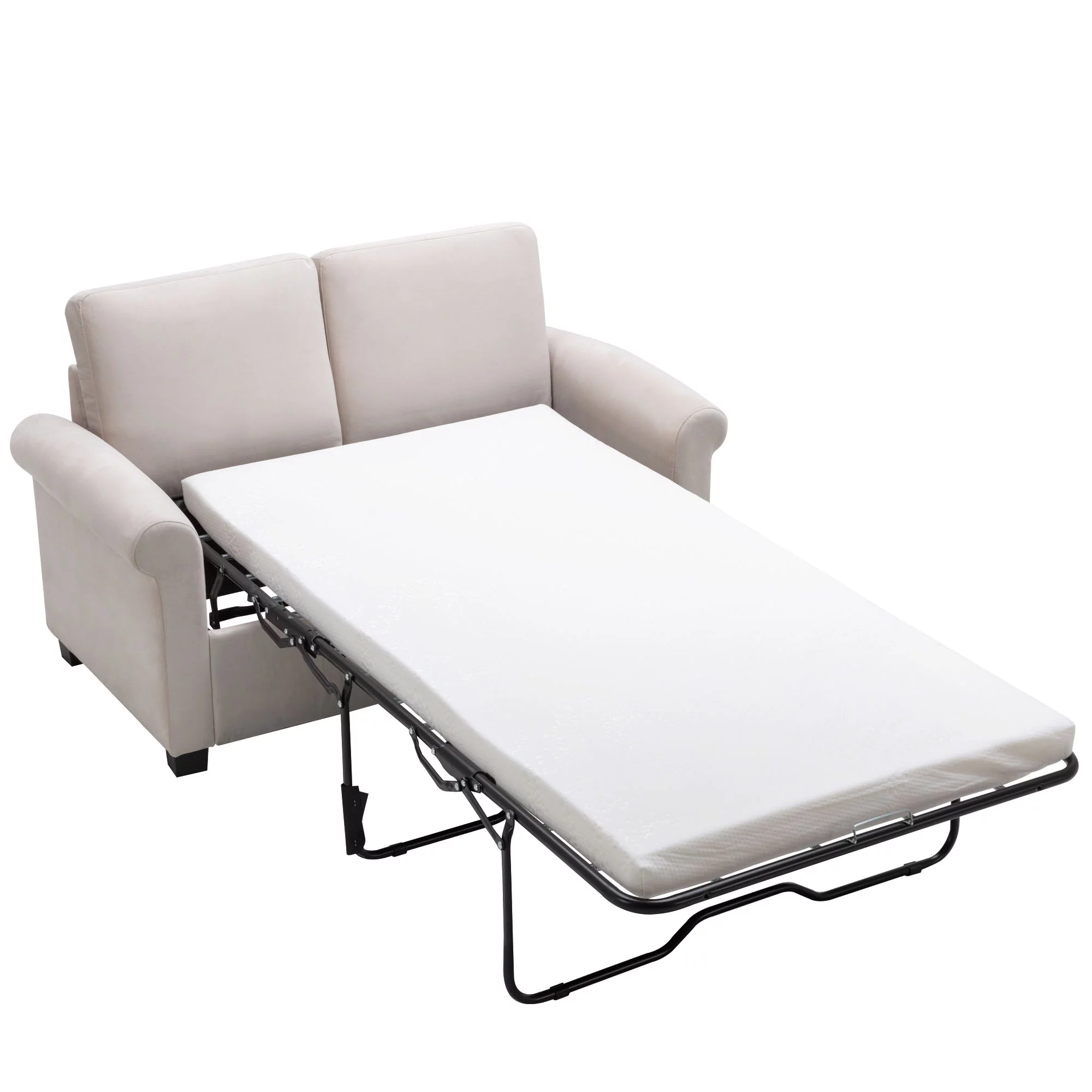 CoSoTower 58.3" Pull Out Sofa Bed,Sleeper Sofa Bed with Premium Twin Size Mattress Pad,2-in-1 Pull Out Couch Bed,Loveseat Sleeper for Living Room,Small Apartment, Beige White
