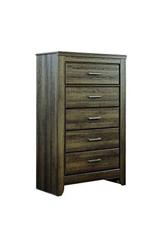 Ashley Juararo B251-46 34x22 5-Drawer Chest with Side Roller Glides Replicated Oak Grain Details and Pewter-tone Handles in Dark