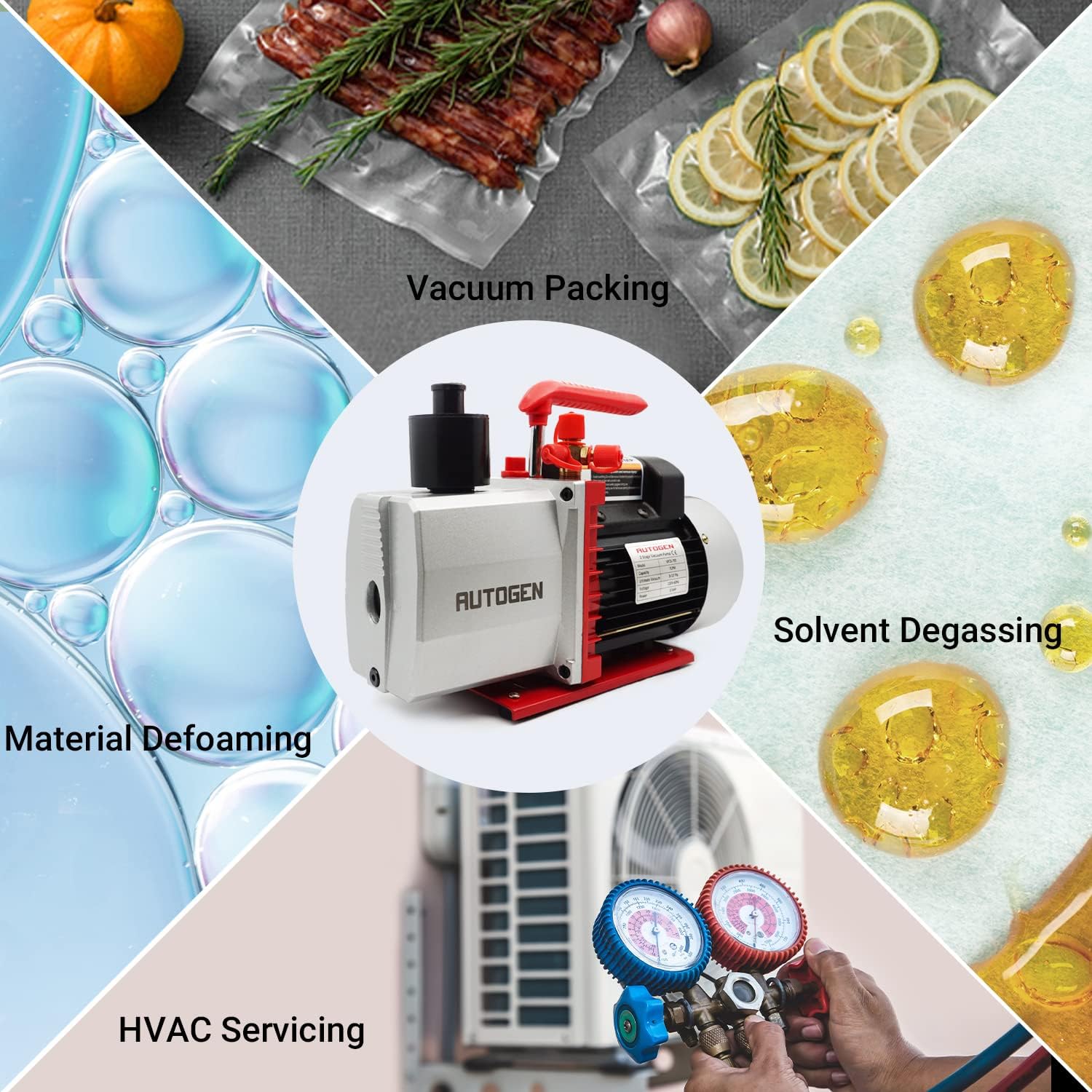 AUTOGEN 2-Stage Air Vacuum Pump 7CFM 0.3 Pa for HVAC/Auto AC Refrigerant Recharging, Degassing Wine, Milking Cow, Food Processing