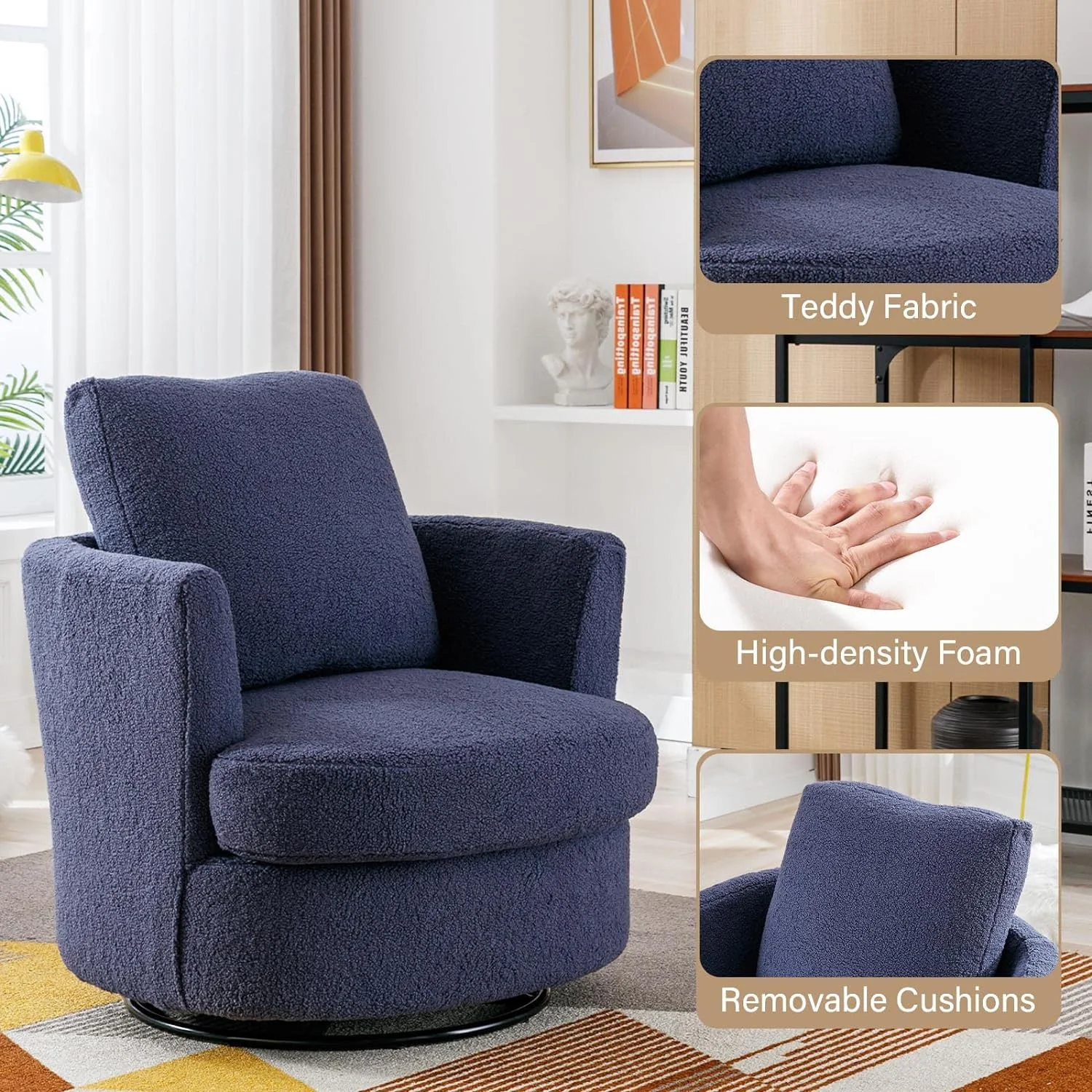Swivel Barrel Chair Set of 2,31.9" W Modern Round Accent Arm Chairs Upholstered Comfy 360 Degree Swivel Single Circle Club Sofa Chair for Nursery Living Room Bedroom, Light Gray - Curated Treasures Market