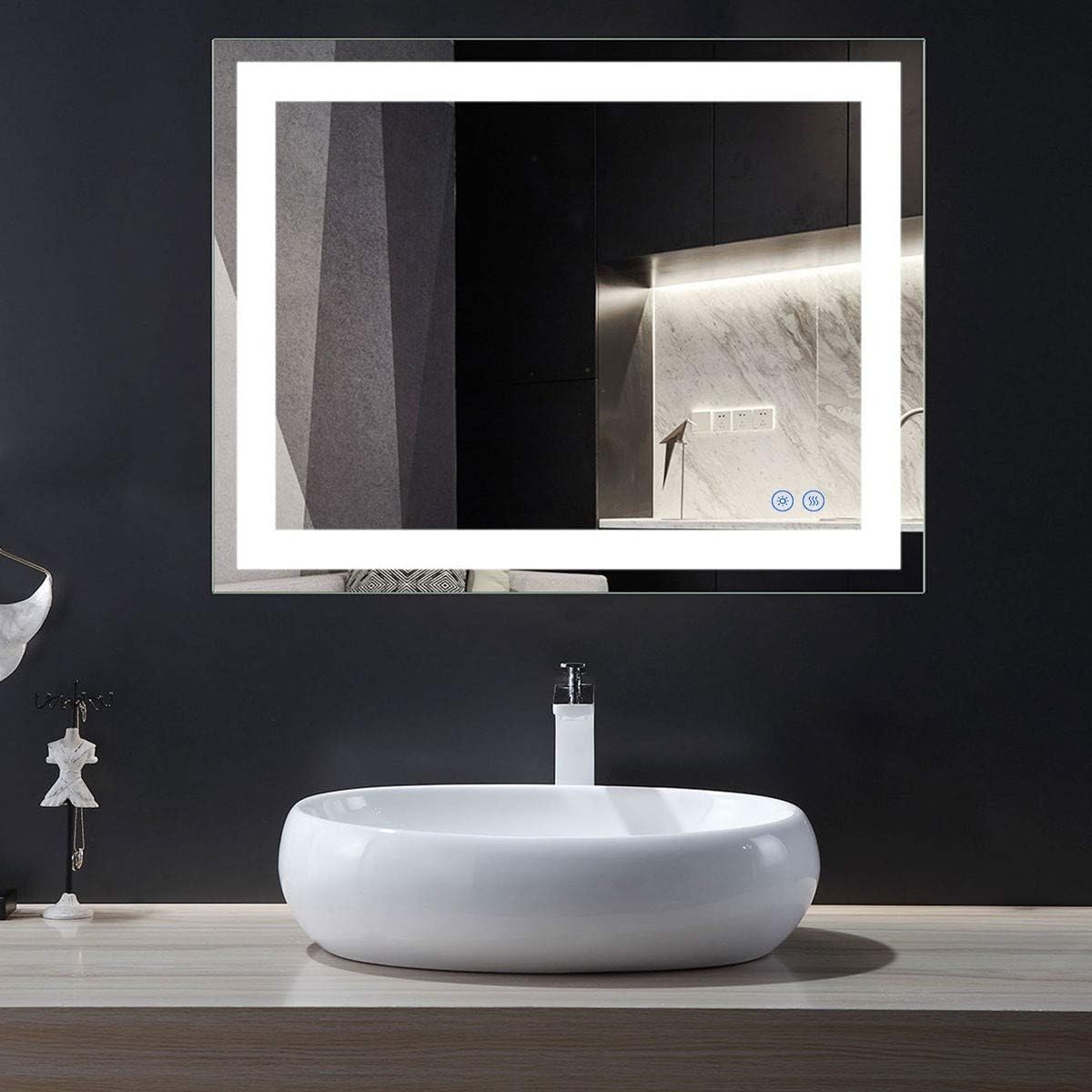 BHBL 60 x 36 Inch Illuminated LED Bathroom Mirror with Smart Button, Anti Fog, Dimmable, Bluetooth Speakers, Vertical & Horizontal Mount, Hotel Office Bar Mirror (D224-6036A)