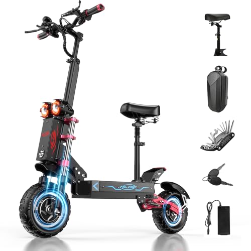HLOIE Electric Scooter for Adults Peak 5600W Dual Motor Up to 50MPH,Battery Range to 45Miles Fast Sports Escooter 11" Off Road Tires 800lbs Max Load Folding Scooter for Teens with Detachable Seat