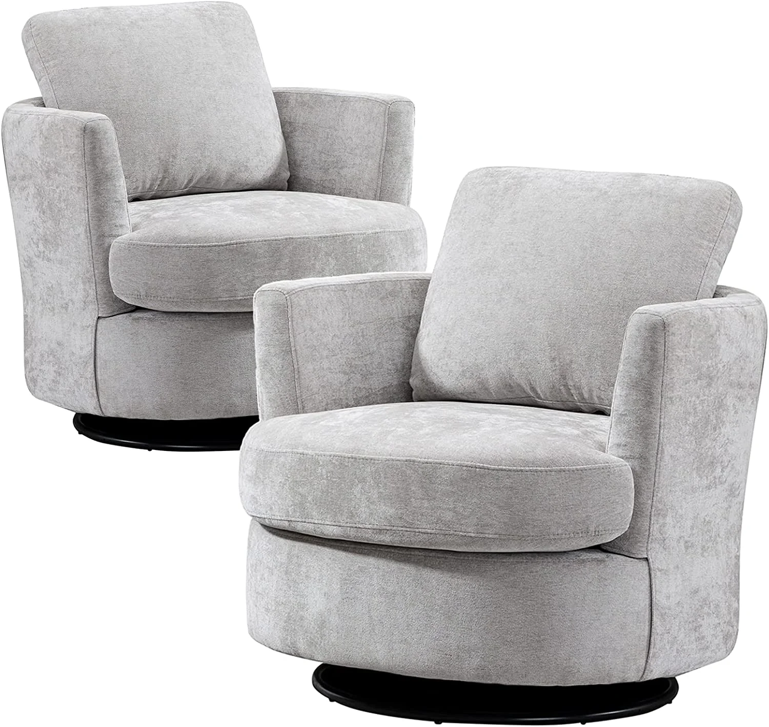 Swivel Barrel Chair Set of 2,31.9" W Modern Round Accent Arm Chairs Upholstered Comfy 360 Degree Swivel Single Circle Club Sofa Chair for Nursery Living Room Bedroom, Light Gray - Curated Treasures Market
