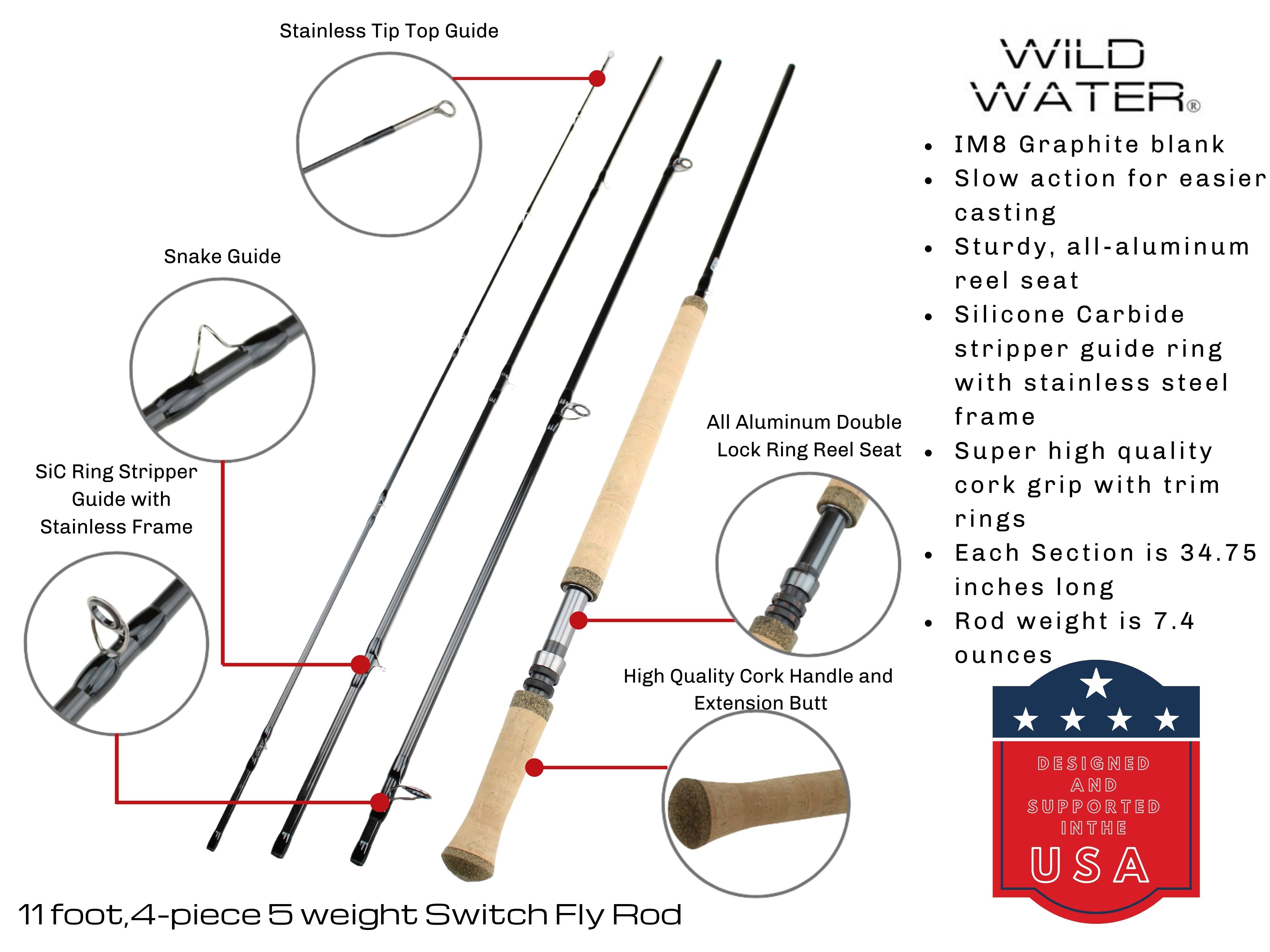 Wild Water Complete 5 Weight Switch Rod Fly Fishing Starter Package for Bass and Pike