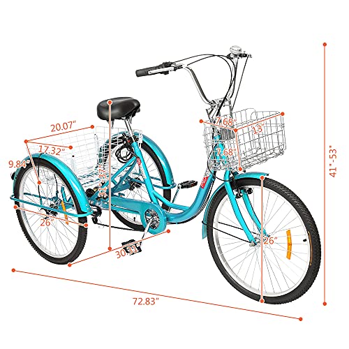 PEXMOR Adult Tricycle 7 Speed, 24/26 Inch 3 Wheel Bikes Tricycle for Adults, Adult Trike for Women/Men/Seniors, Three Wheel Cruiser Bike w/Folding Front & Rear Basket for Shopping/Recreation/Picnic