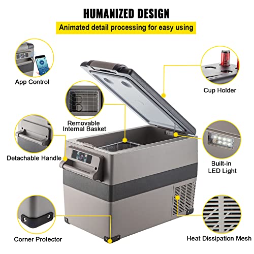 VEVOR 12 Volt Refrigerator, Dual Zone Car Fridge Freezer w/App Control & Wheels 12/24V DC & 110-240V AC Electric Compressor Cooler for Truck Vehicle RV Boat Outdoor & Home Use, -4℉-68℉ Black