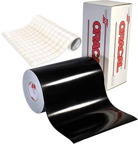 Oracal Gloss Black Adhesive Craft Vinyl for Cameo, Cricut u0026 Silhouette Including Roll of Clear TRANSFER Paper (150ft x 12 in