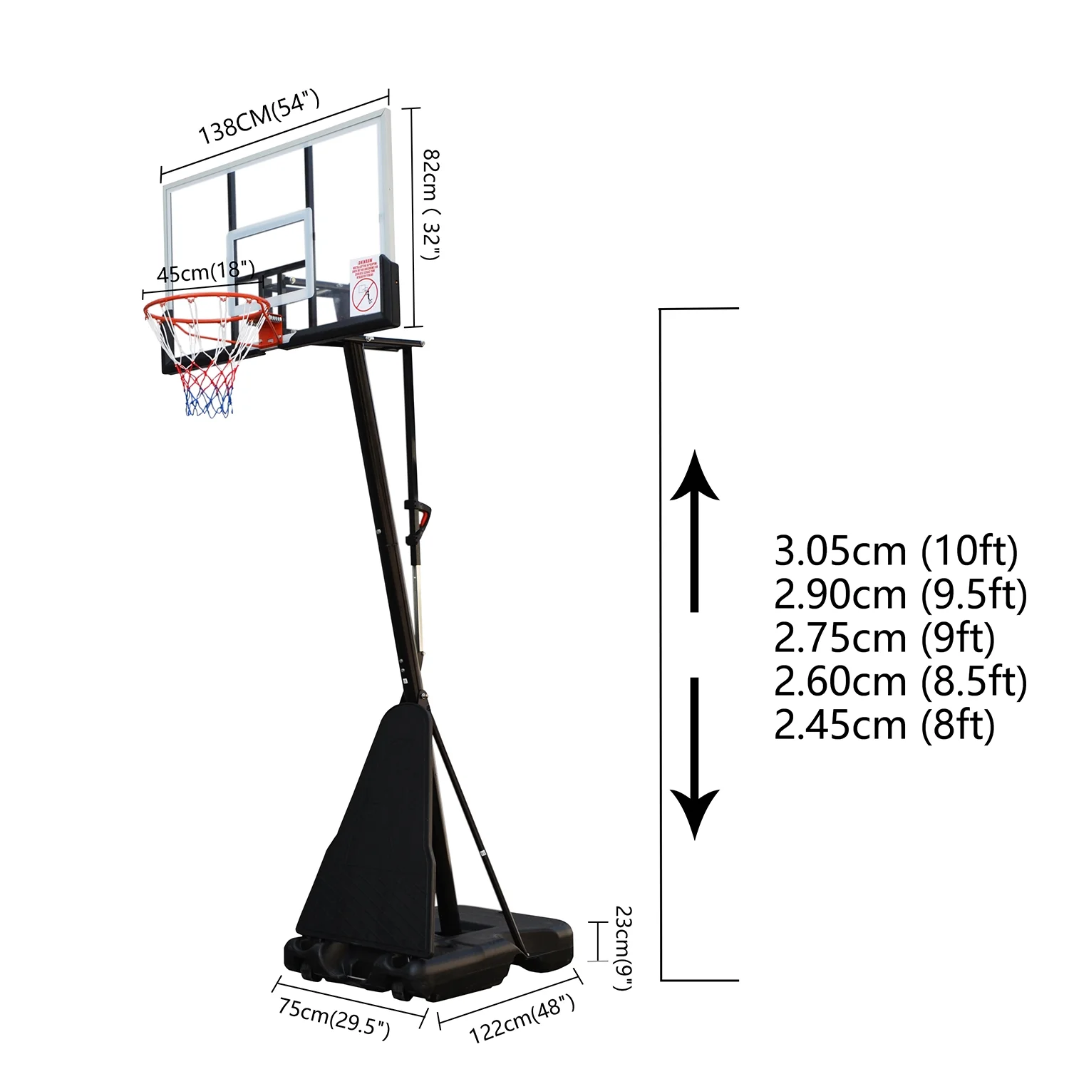 Inolait 54 In. Impact Adjustable Portable Basketball Hoop System