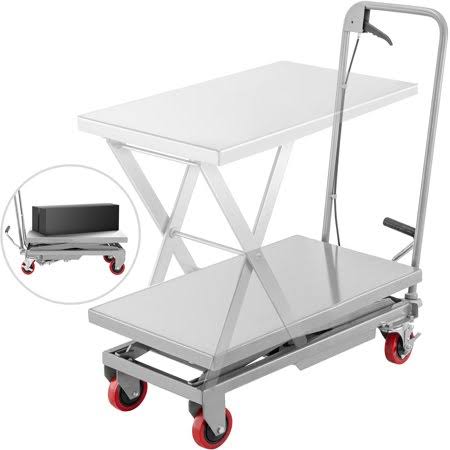 Vevor Hydraulic Scissor 500lbs Capacity, Cart Lift Table Cart 27.5-inch Lifting Height, Manual Scissor Lift Table w/ 4 Wheels and Foot Pump, Elevating