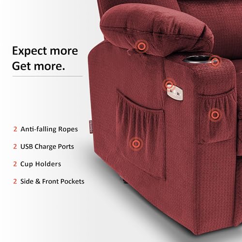 MCombo Small Power Lift Recliner Chair with Massage and Heat for Petite People, Cup Holders, USB Ports, Side Pockets, Fabric 7569 (Small-Regular, Brown)