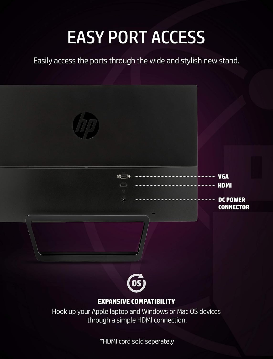 HP Pavilion 22cwa 21.5-Inch Full HD 1080p IPS LED Monitor, Tilt, VGA and HDMI (T4Q59AA) - Black