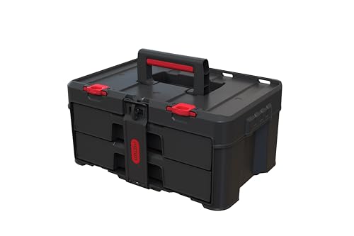 Keter Stack-n-Roll Modular Tools Organizer for Garage Storage and DIY, 3 Piece Resin Rolling Tool Box System for Small Parts, Black