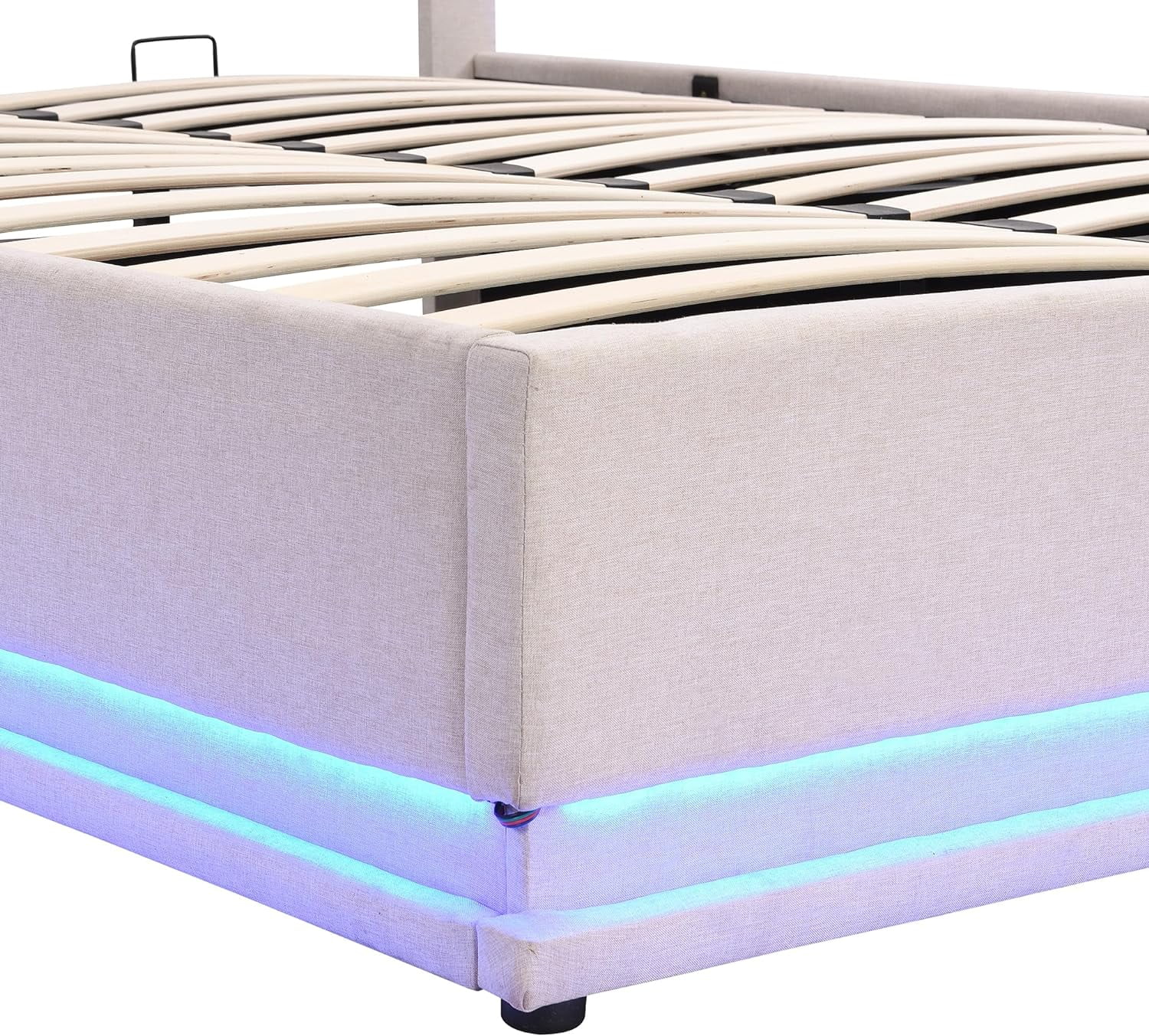 Queen Upholstered Bed With Lift Up Storage And LED Light, Modern Queen Platform Bed With Button-Tufted Headboard, Wood Queen Size Bed Frame For Bedroom, Linen, Beige, HZG-SF000039AAA
