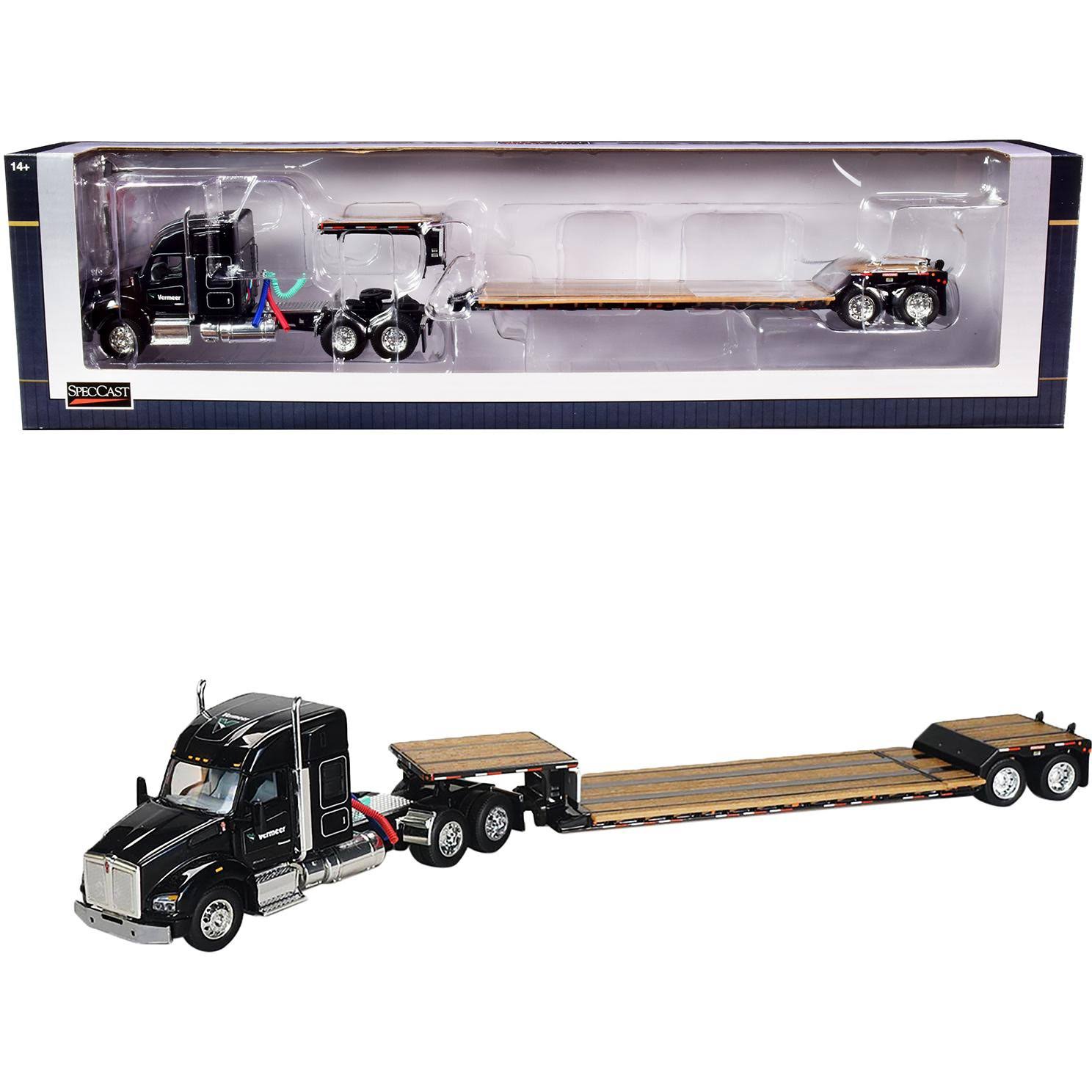 Kenworth T880 Tractor Truck Vermeer Black with Lowboy Trailer 1:64 Diecast Model - SpecCast - VMR001