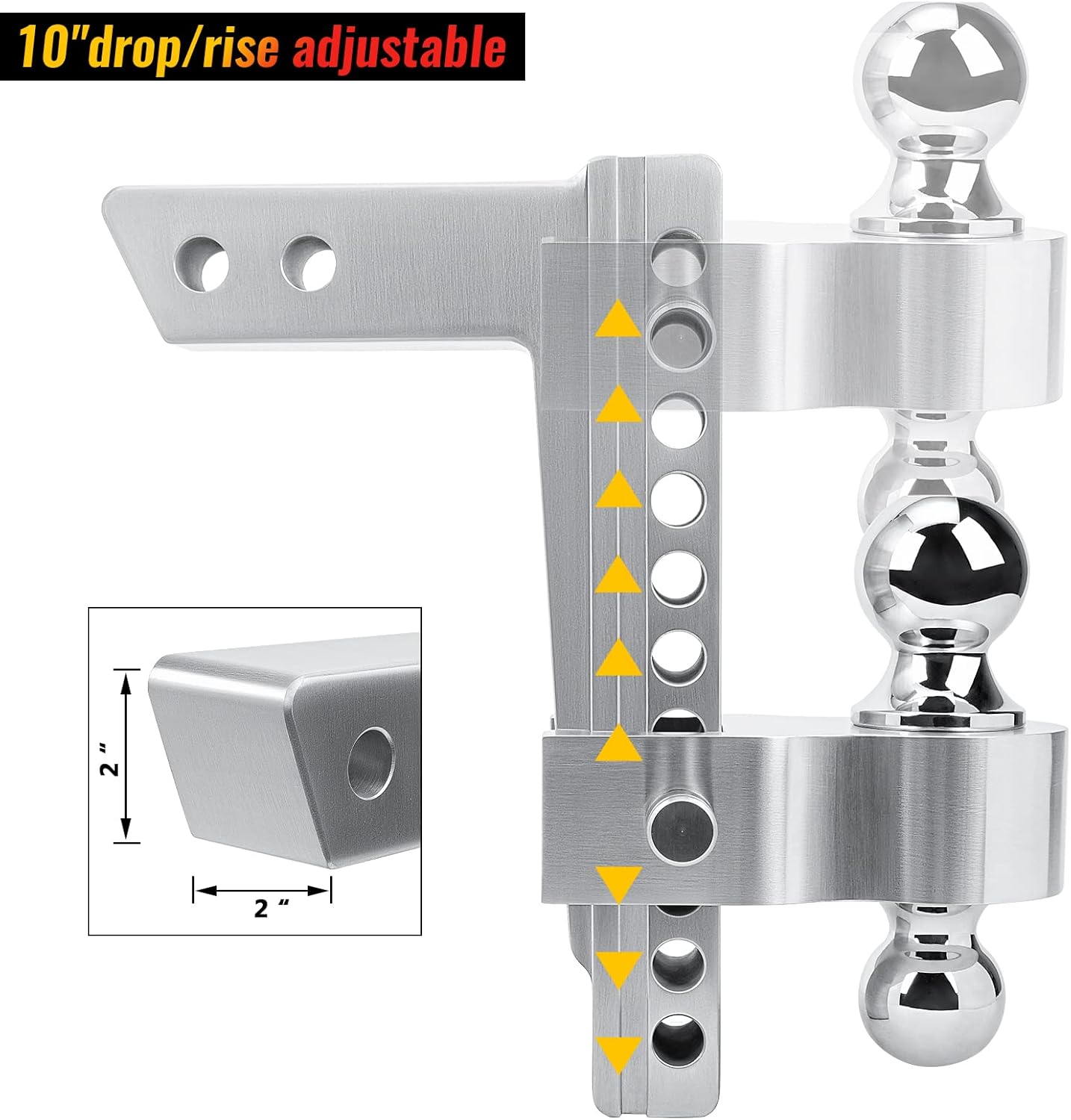 PLIOSAUR Adjustable Trailer Hitch Ball Mount, 2-Inch Receiver, 6-Inch Drop, 6-Inch Rise, 2-Inch and 2-5/16-Inch Dual Towing Balls with Double Pin Key Locks
