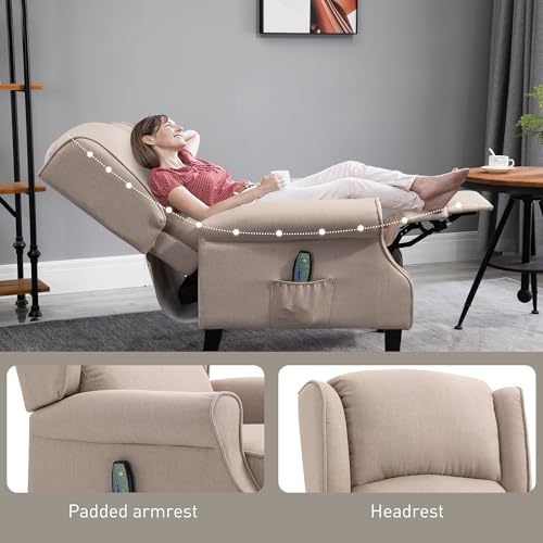 HOMCOM Vibration Massage Recliner Chair for Living Room with Heat, Wingback Single Sofa, Modern Suede Fabric Push Back Reclining Chair with Footrest, Side Pocket, Black