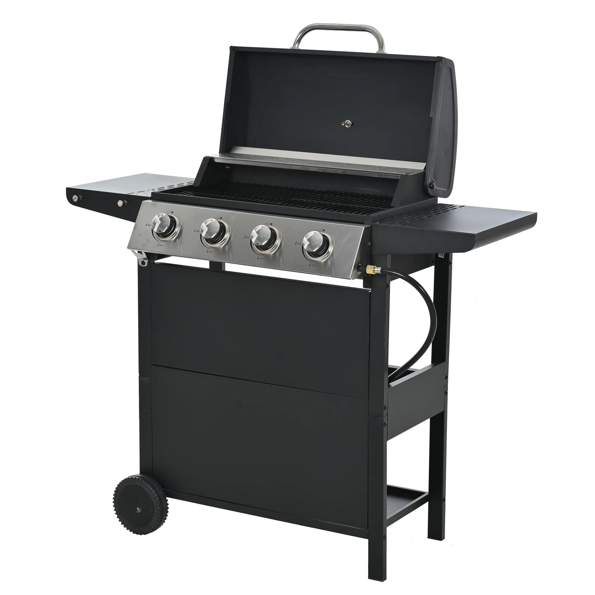 Highsound 3 Burner BBQ Propane Gas Grill with Side Burner, Stainless Steel 37,150 BTU Patio Garden Barbecue Grill with Thermometer, Black