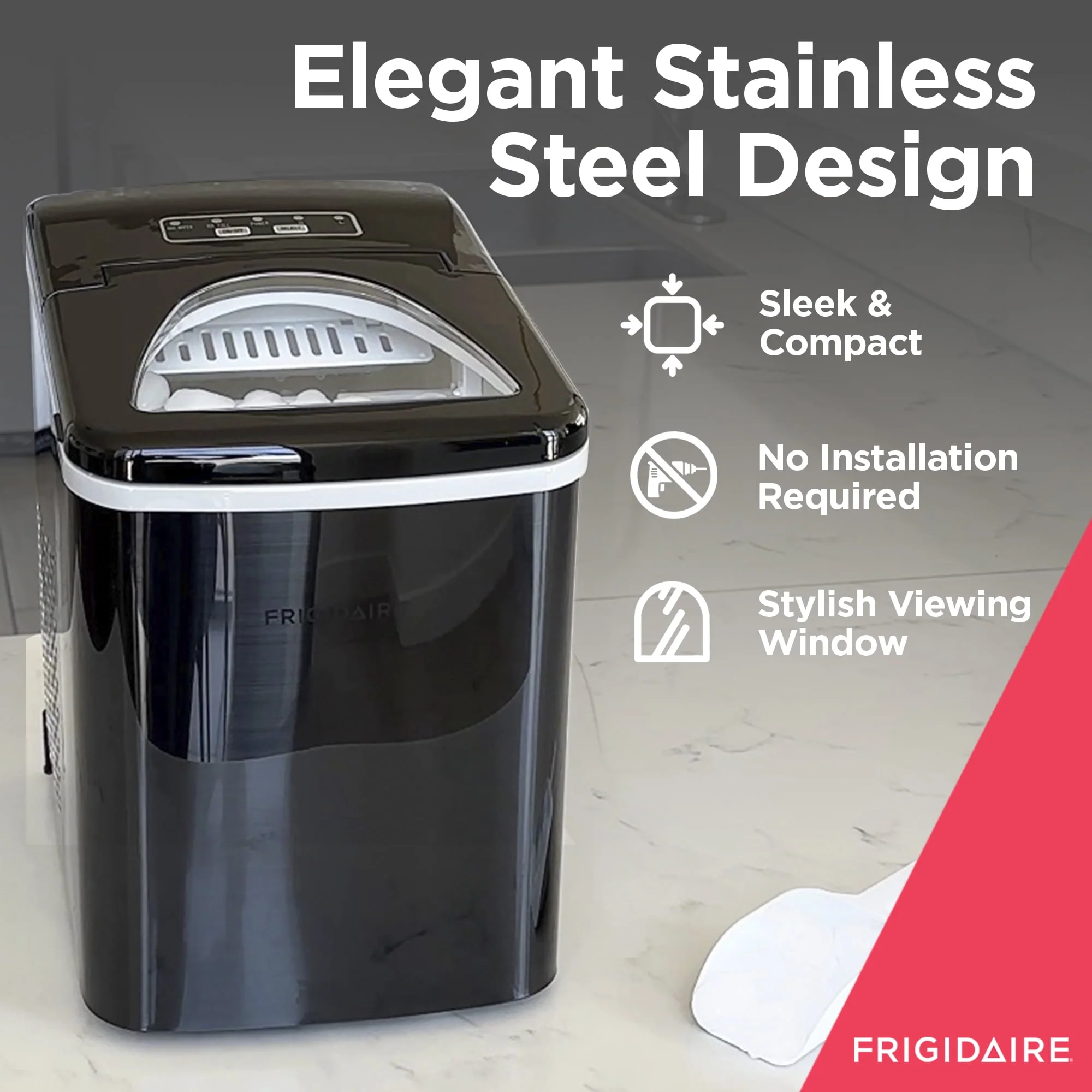 Frigidaire 26 lb. Countertop Ice Maker (Ice Nuggets) EFIC117-SS, Black Stainless Steel