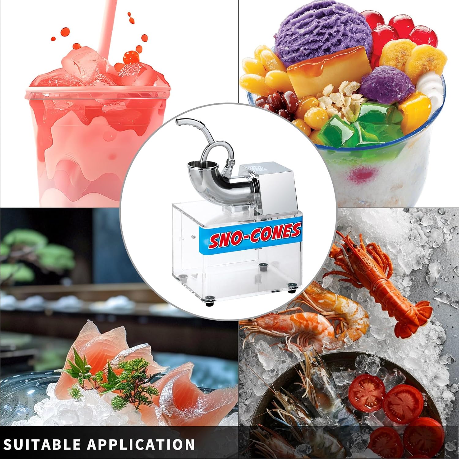 Snow Cone Machine Big Storage Box Ice Shaver Hotsell Shaved Ice Machine Dual Blade ETL plug Commercial Smoothies Ice Crusher Party Use 110V Business Use Summer Best Choice