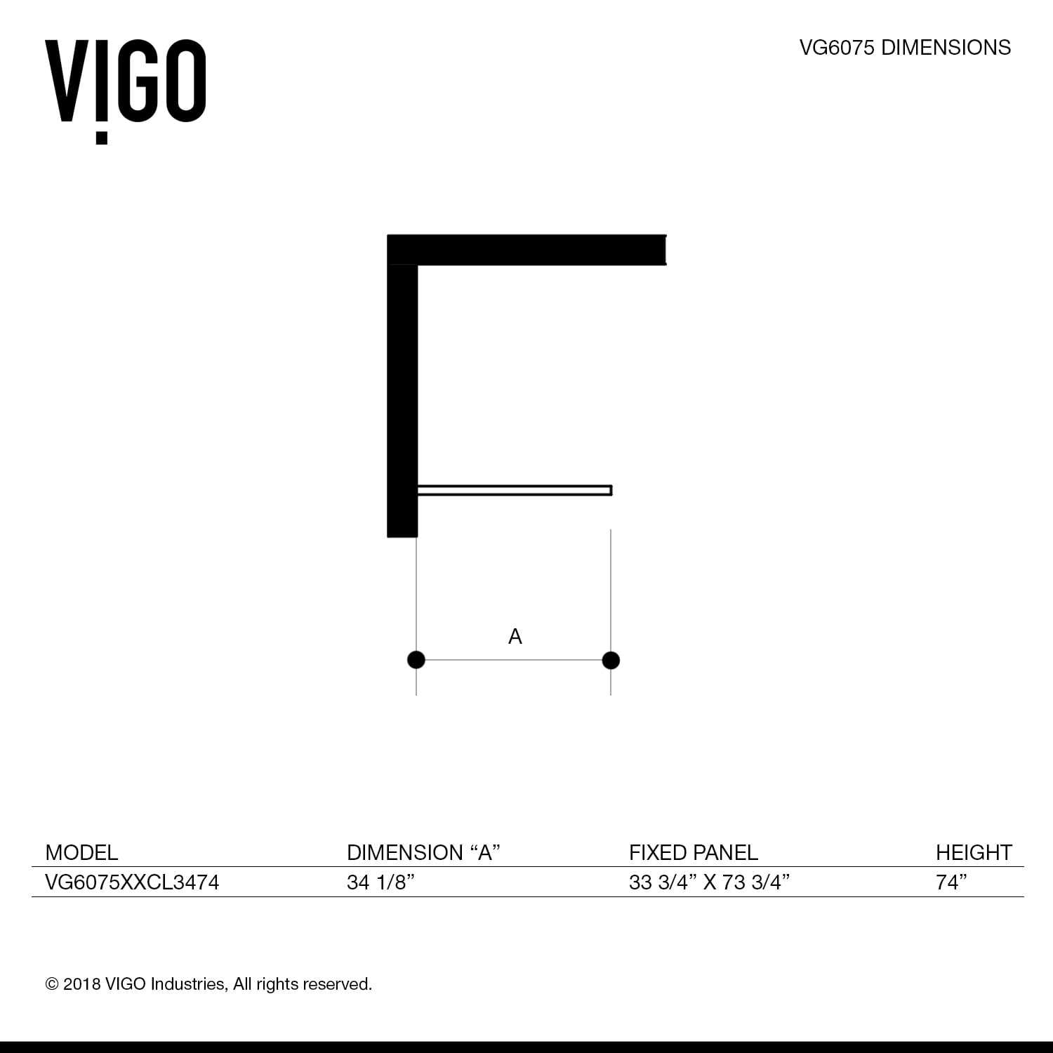 Vigo VG6075CHCL3474 Zenith 34 x 74 inch Frameless Fixed Glass Shower Screen - Shop Hardware Tools Online Store