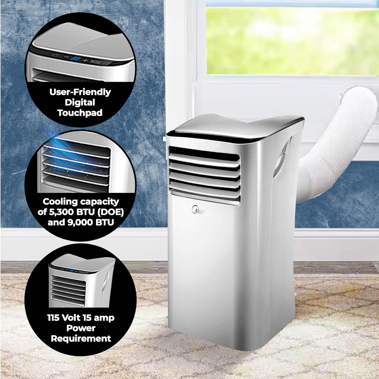 S2 Series 5,000 BTU Portable Air Conditioner Corded Electric Cooling Fan Unit with Window Exhaust Kit for Home and Office Room Use