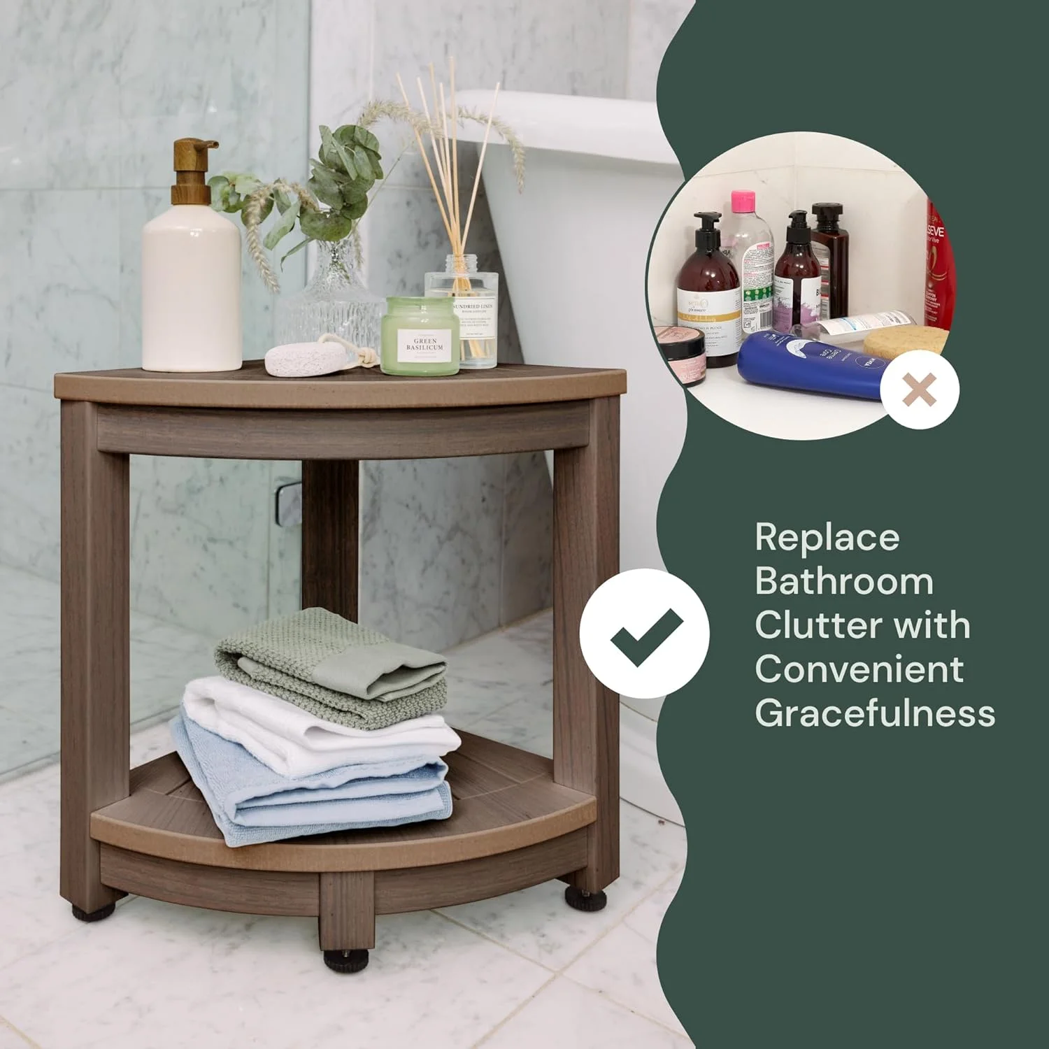 Corner Shower Stool - Waterproof Heavy Duty Shower Bench for Shaving Legs & Inside Shower Use - Sturdy Bathseat for Relaxation - Shower Shelf & Seat - Indoor & Outdoor Easy Assemble