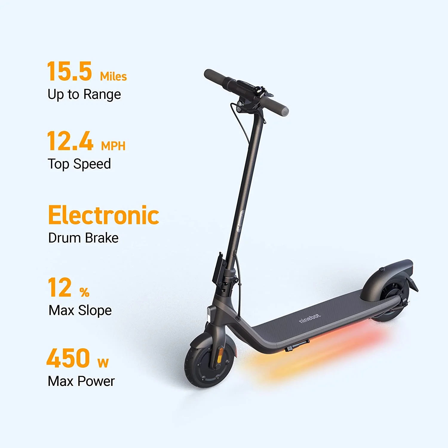 Segway Ninebot E2 Electric Kick Scooter, up to 12.4 Miles Range & 12.4 mph Max Speed,  Adults & Teens