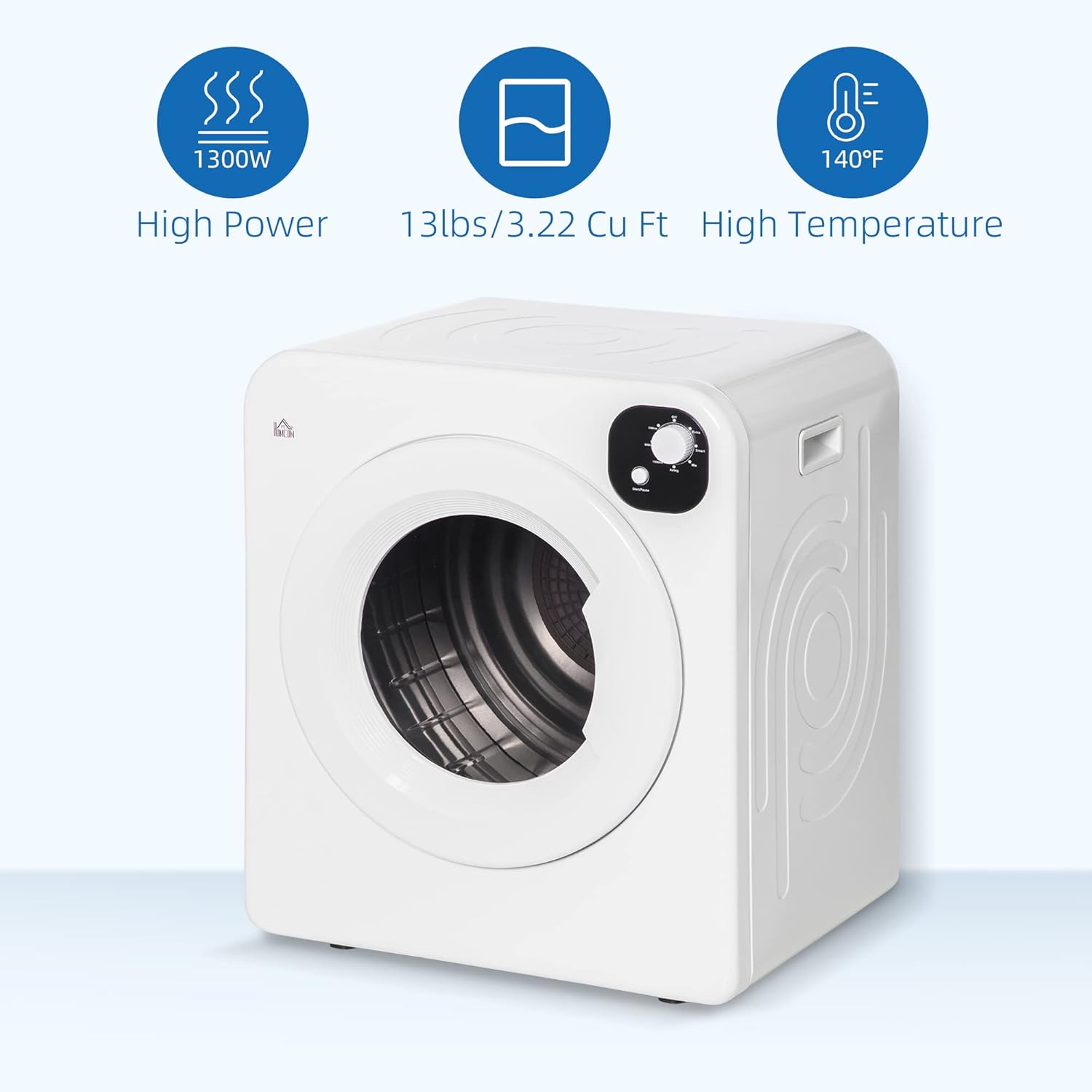 Portable Clothes Dryer, 120V 1300W Compact Laundry Dryer with Intelligent Drying, 3.2 cu.ft Stainless Steel Drum, Front Load Electric Dryer for Apartments, Dorms, RVs, White