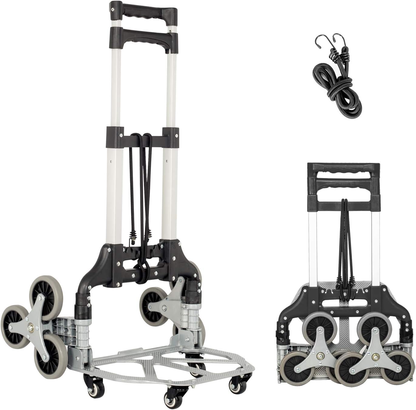 Fullwatt Stair Climber Cart, 15 Inch Height Adjustable Aluminum Portable Folding Stair Climbing Cart Tri-Wheels with Bungee Cord Heavy Duty All Terrain Stair Climbing Hand