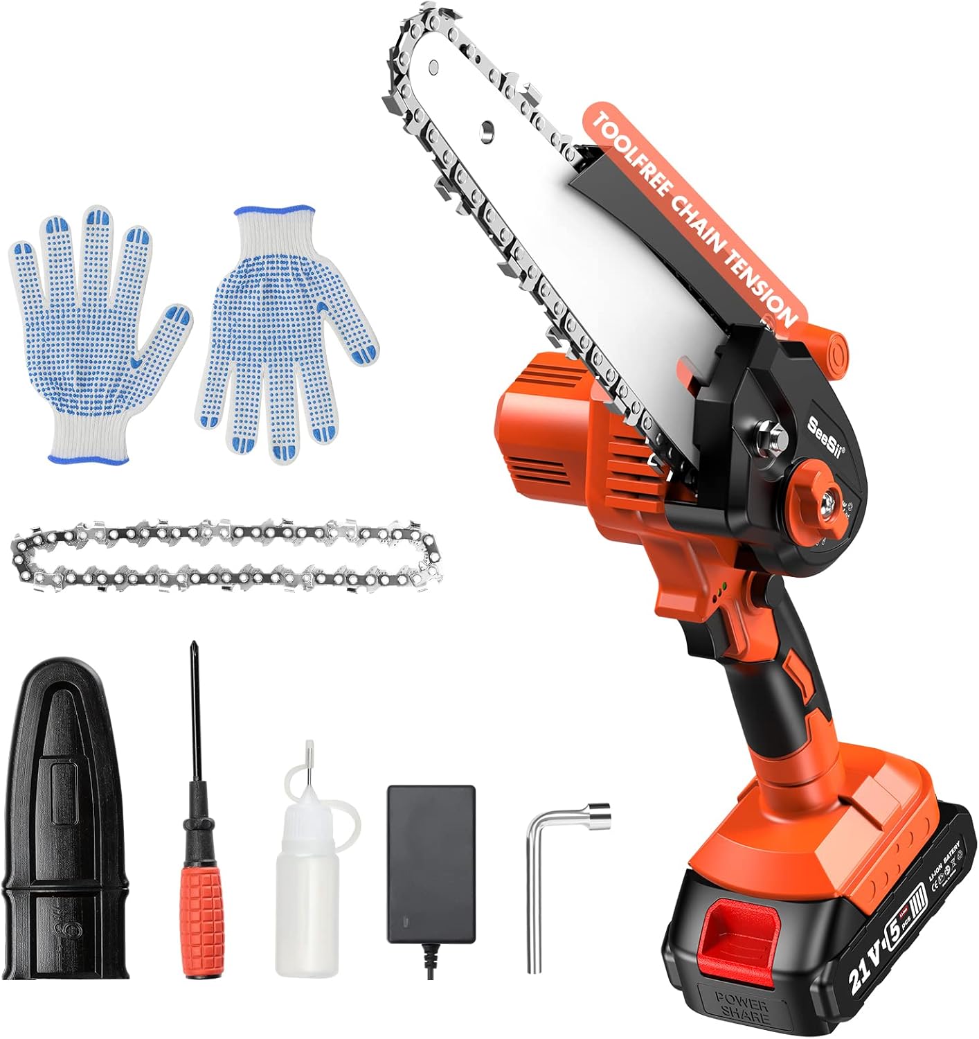 6" Mini Chainsaw, Seesii Portable Cordless Electric Power Chain Saw w/ Tool-free Chain Tension, Battery Indicator, 2022 Battery Operated Chainsaw for Tree Branch Wood Cutting Pack of 2