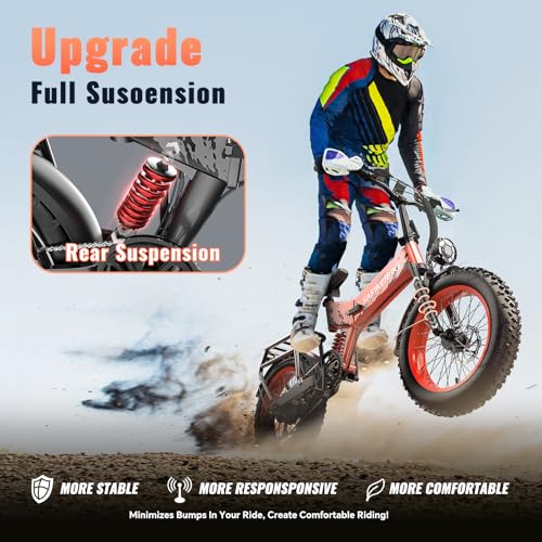 1500W Folding Electric Bike for Adults Full Suspension,52v 20AH Electric Dirt Bike with 20"x 4.0 Fat Tire, Max 30+MPH & 70 Miles Electric Bicycle, Ebike for Snow, Mountains, Road UL Certified