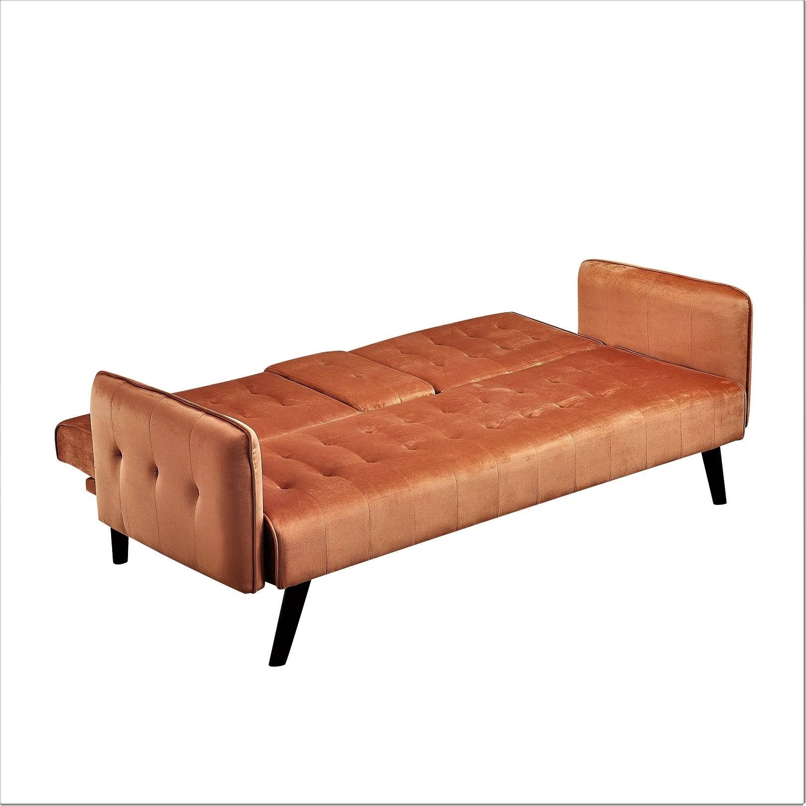 US Pride Tufted Convertible Velvet Sofa Bed with Cup Holder - Yellow