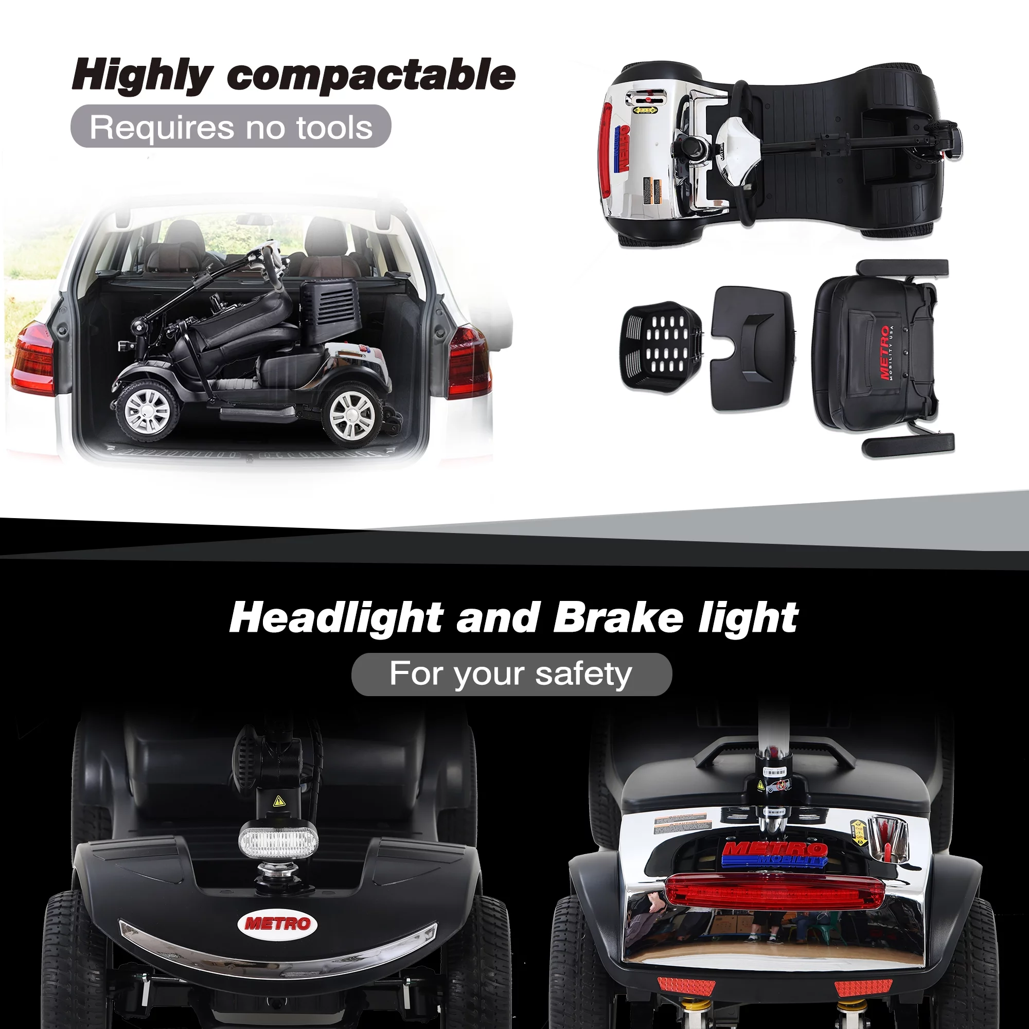 Travel Mobility Scooter, Heavy Duty Electric Scooters with 4 Anti-Tip Wheels, Compact Lightweight Mobility Scooters for Senior Adults Elderly, Foldable Mobility Scooter, Holds 300lbs, Purple
