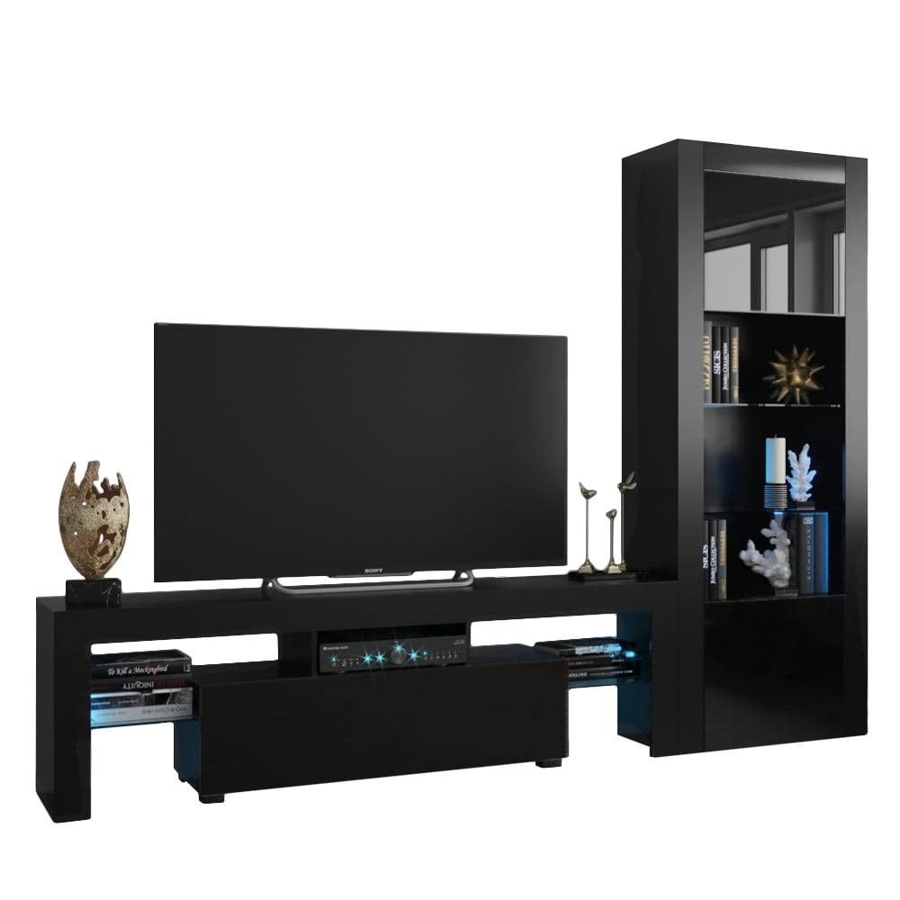 Milano Set 160-BK Modern Wall Unit Entertainment Center - Black
