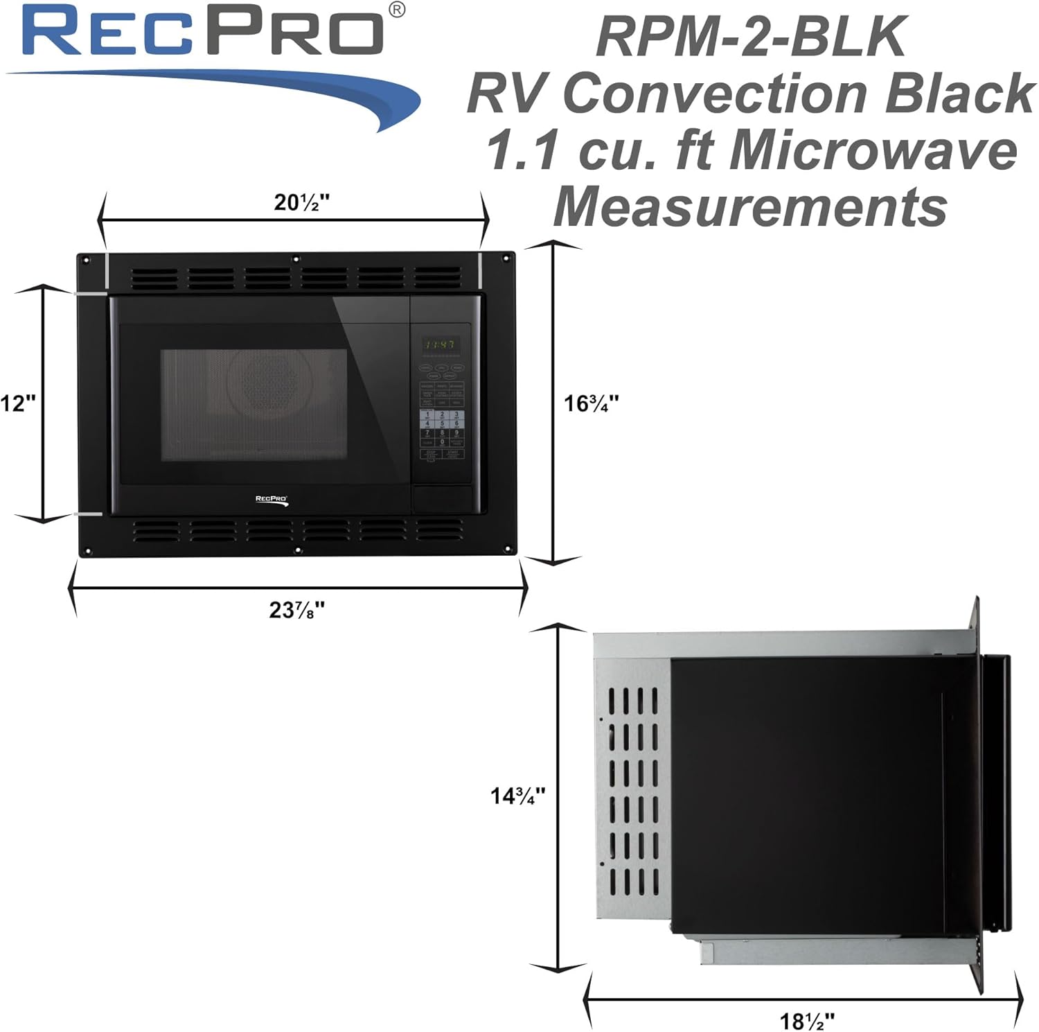 RecPro RV Convection Microwave Black 1.1 Cu. ft | 120V | Microwave | Appliances | Direct Replacement for High Pointe and Greystone