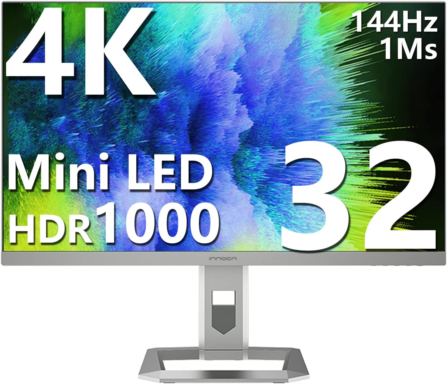 INNOCN 32" Mini LED 4K UHD 3840 x 2160 Computer Gaming Monitor 144Hz 1ms IPS HDR1000 HDMI 2.1 Monitor, 99% DCI-P3, USB Type-C Connectivity, Pivot/Height Adjustable Stand - 32M2V