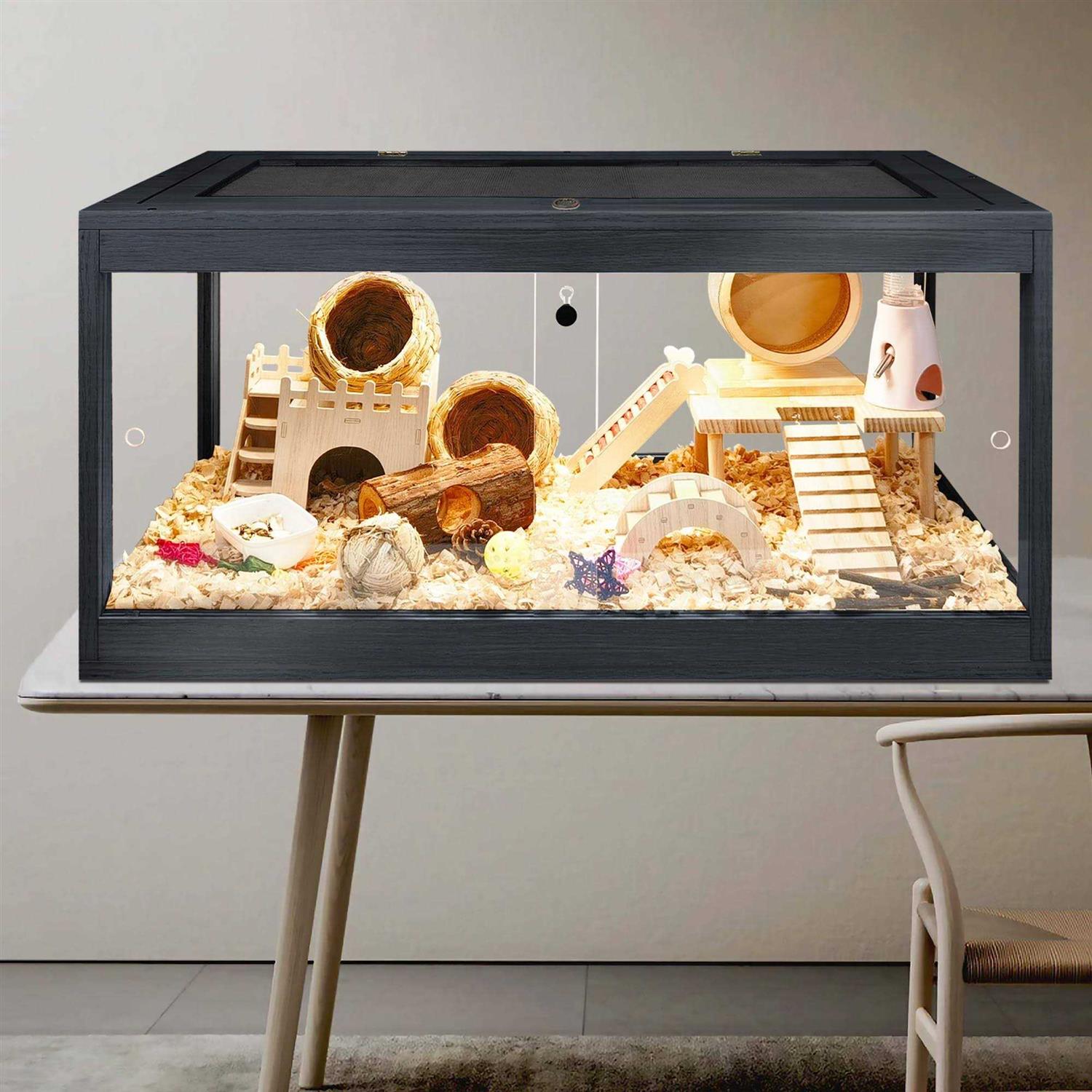 Prolee Hamster Cage Wooden Mice and Rat Habitat Openable Top with Acrylic Sheets Solid Built - Pet Supplies online store