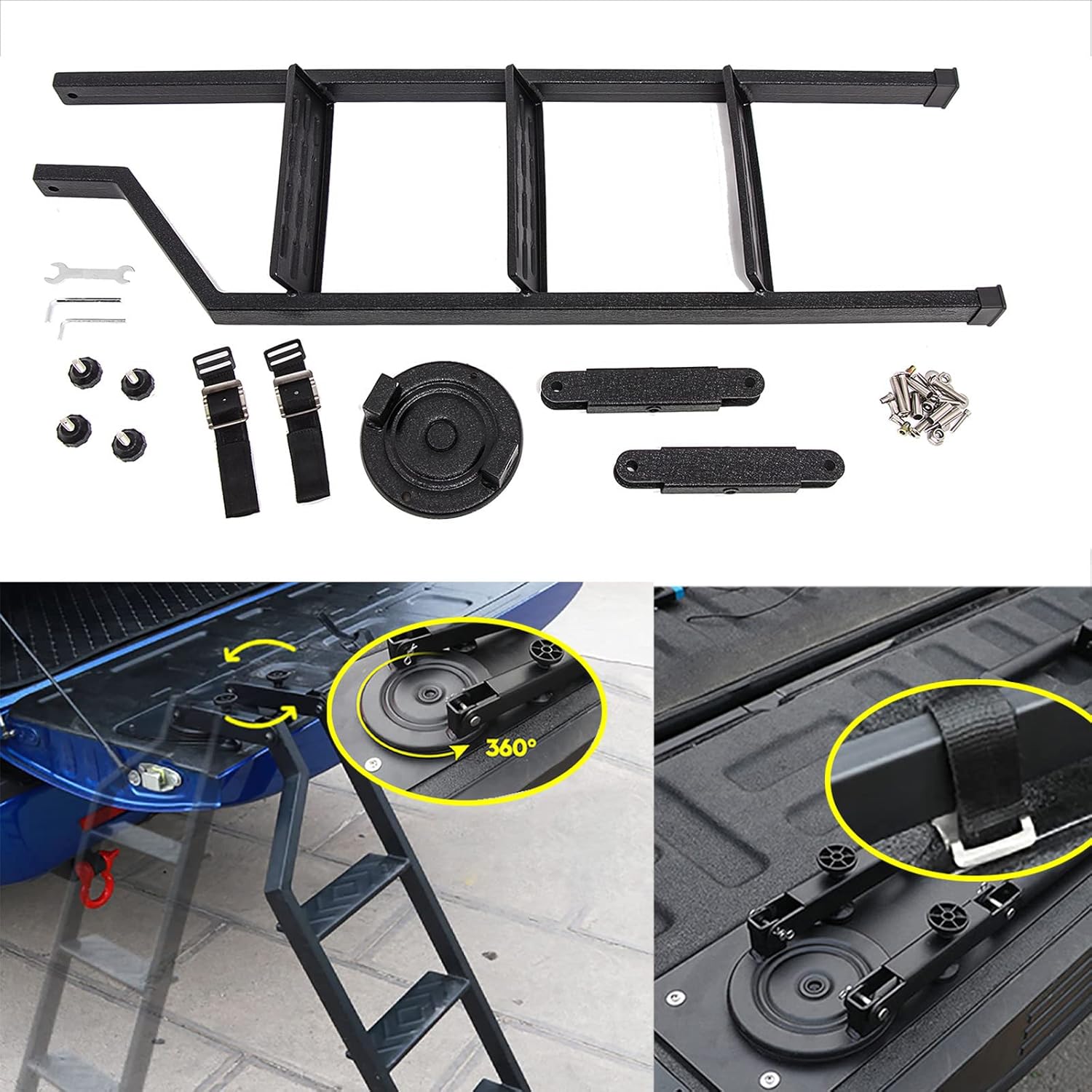 Truck Bed Tailgate Ladder Step 360° Rotated Foldable Universal Carbon Steel