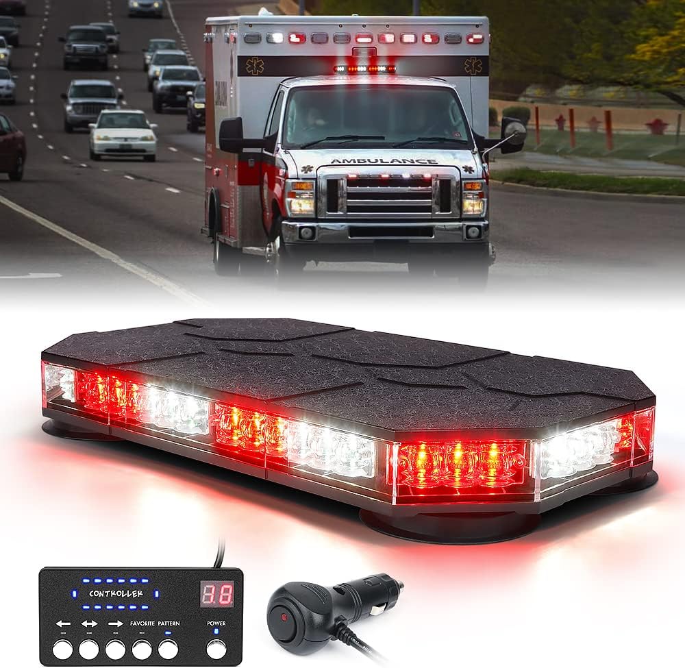 Xprite Blue LED Rooftop Strobe Beacon Lights Bar, Magnetic Mount Emergency Traffic Security Warning Caution Flashing Police Light, for Law Enforcement Volunteer Firefighter POV Vehicles Trucks Pack of 2