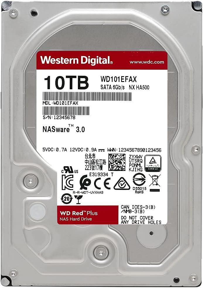 Western Digital 4TB WD Red Plus NAS Internal Hard Drive HDD - 5400 RPM, SATA 6 Gb/s, CMR, 64 MB Cache, 3.5 - WD40EFRX