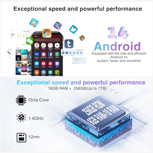 DOOGEE S Punk Rugged Smartphone Unlocked, 10800mAh Battery Rugged Phone, 16GB+256GB Cell Phone Android 14, 126dB Speaker, 6.58" FHD+90Hz,50MP+16MP,LED Light/Dual SIM/NFC/OTG/Face ID/Fingerprint, Dark