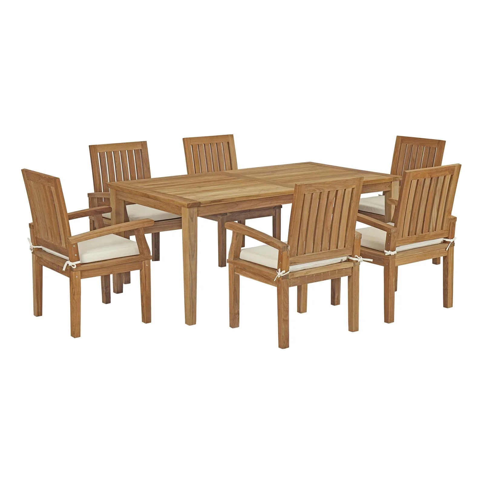 Modway Marina 7 Piece Outdoor Patio Teak Dining Set in Natural White