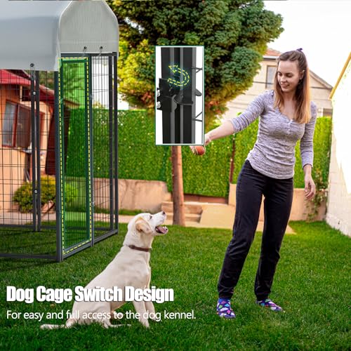12 Panels Large Dog Kennel Outside Outdoor with Roof Heavy Duty Dog Kennel Outdoor Indoor Dog Playpen Enclosure Pet Pen House Fence Yard Yard for Small Medium Large Dogs 8'x4'x6'