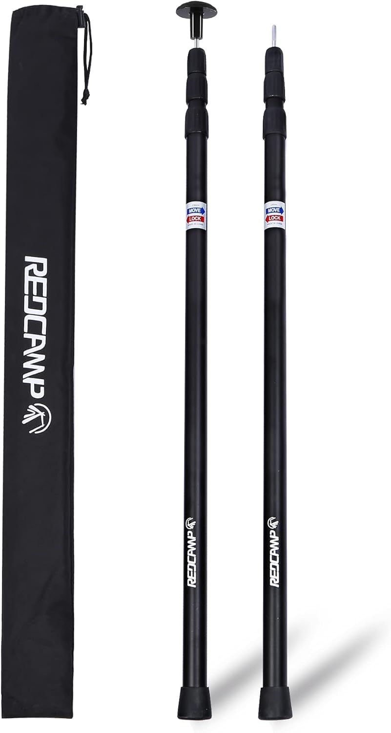 REDCAMP Aluminum Tarp Poles Heavy Duty and Adjustable, Set of 2, 35''-90''/75''-86 Telescoping Lightweight Tent Poles for Tarp, Silver New/Silver New-4 Section