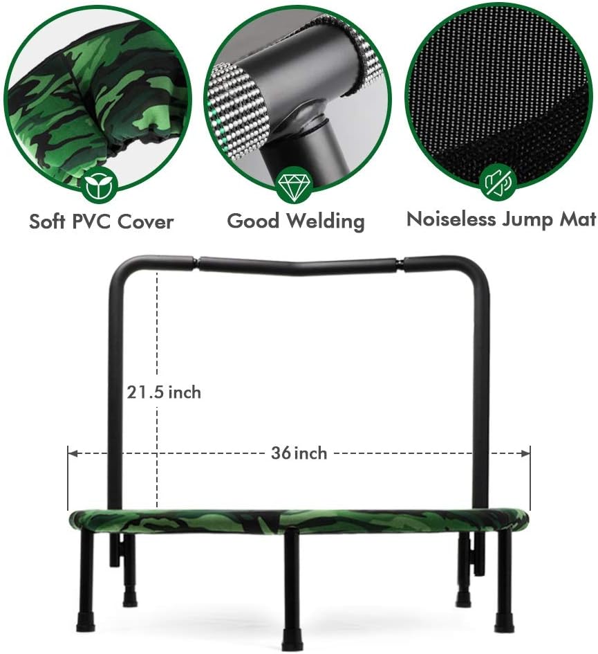 2022 Upgraded Dinosaur Mini Trampoline for Kids with Handle, Foldable Kids Trampoline for Play & Exercise Indoor or Outdoor, Camo Safty Padded Cover Toddler Rebounder Trampoline for Jump Sports