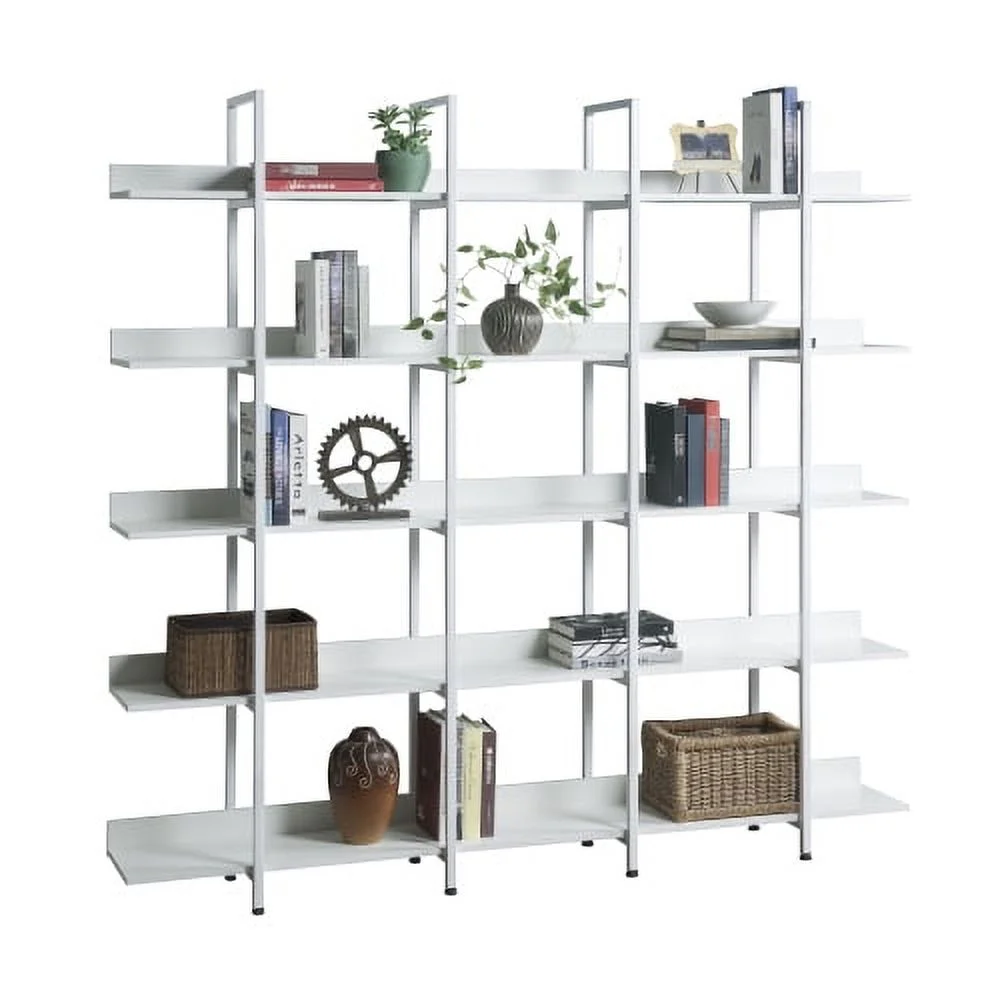 5 Tier Bookcase Home Office Open Bookshelf, Vintage Industrial Style Shelf with Metal Frame, MDF Board,White - Curated Treasures Market