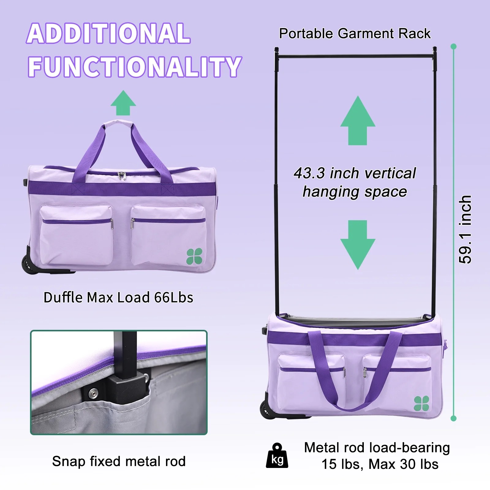 SLSY Dance Bag with Garment Rack - 28" Competition Duffle Bag - Rolling Garment Bag with Wheels - Ideal Costume Suitcase for Dancers Livestreamer Athletes - Large Capacity Enhanced Stability - Curated Treasures Market