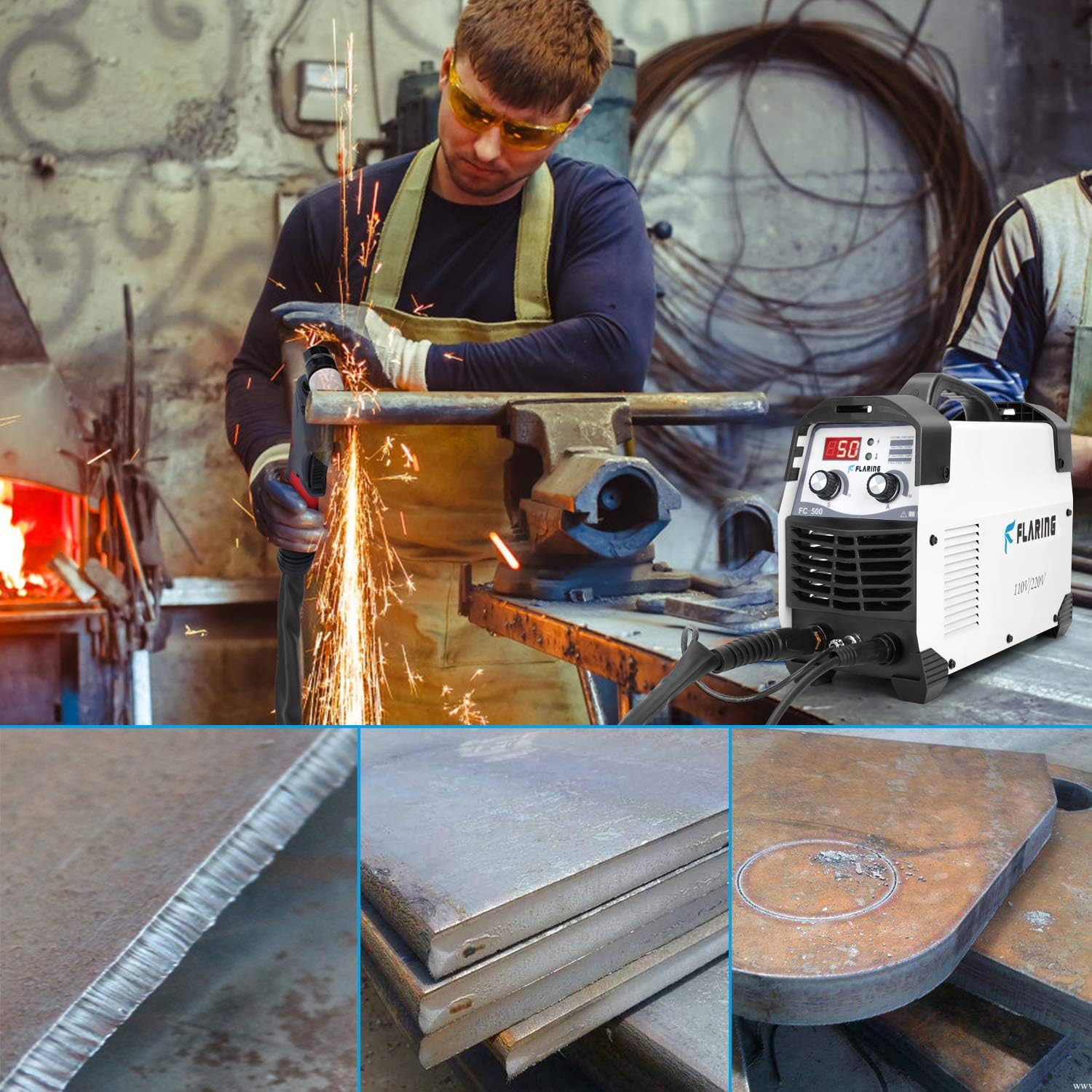 FLARING Plasma Cutter 50 AMP 110V/220V 1/2'' Clean Cut Max 16MM IGBT High Frequency Inverter Plasma Cutting Machine for Car Frame,Carbon Steel,Stainless Steel,Thin Copper,Aluminum