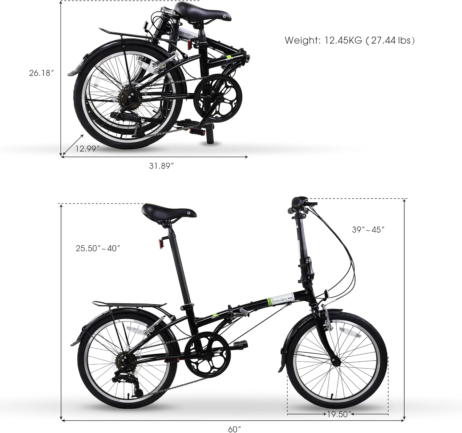 DAHON Dream D6 Folding Bike,20” Steel Frame 6-Speed Dahon Gear Foldable Bicycle for Adults, Black